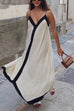 Camilladress Spaghetti Strap V Neck Color Block Maxi Holiday Dress