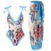 Camilladress Floral Print V Neck Tie Shoulder One-piece Swimwear and Wrap Cover Up Skirt Set