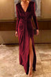 Camilladress Deep V Neck Ruched Split Velvet Maxi Dress(5 Colors Available)