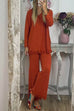 V Neck Long Sleeves Tassel Hem Pullover Wide Leg Pants Set