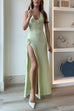 Camilladress Halter V Neck Backless Slit Rose Applique Knit Maxi Dress