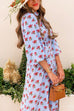 Mockneck Balloon Sleeves Waisted Floral Midi Vacation Dress