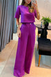 Camilladress Crewneck Short Sleeve Crop Top Wide Leg Palazzo Pants Outfits Set