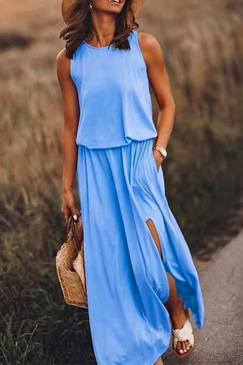 Camilladress Sleeveless Waisted Slit Maxi Tank Dress