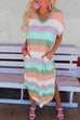 Camilladress Curve Hem Side Split Rainbow Stripes Midi Dress