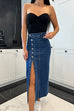 Camilladress Button Down Slit Midi Denim Skirt