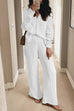 Casual Long Sleeves Button Down Blouse Shirt Wide Leg Pants Set