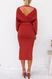 Camilladress Wrap V Neck Side Split Tie Waist Midi Sweater Dress