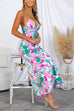 Deep V Neck Backless Printed Cami Maxi Vacation Dress