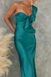 Ruffle One Shoulder Sleeveless Maxi Satin Dress