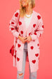 Camilladress Open Front Pocketed Valentines Date Heart Print Cardigan