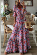 Camilladress V Neck Drawstring Waist Ruffle Tiered Printed Maxi Holiday Dress