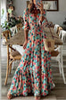 Camilladress V Neck Drawstring Waist Ruffle Tiered Printed Maxi Holiday Dress