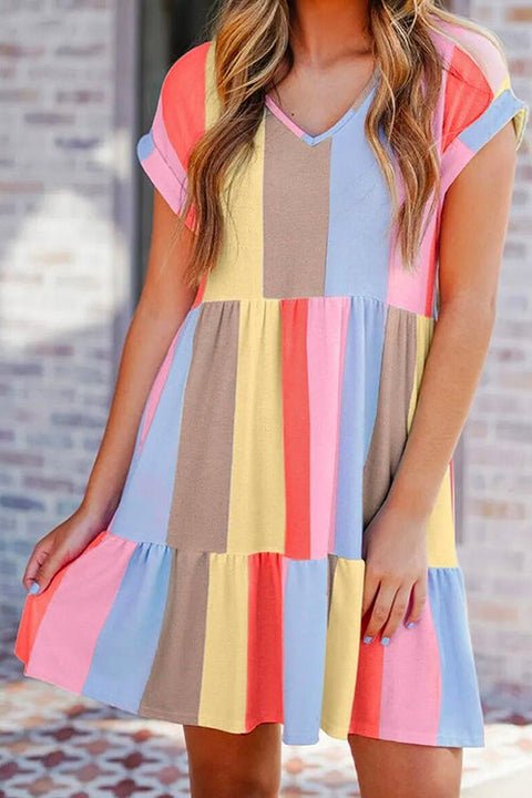 Camilladress V Neck Color Block Stripes Candy Swing Dress