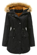 Camilladress Zip Up Drawstring Waist Fleece Lined Hoodied Parka Coat