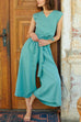 Camilladress Tie Waist Wrapped Top and Wide Leg Cropped Pants Cotton Linen Set