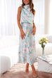 Camilladress Irregular Tie Neck Waisted Floral Printed Maxi Satin Dress