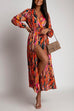 Camilladress V Neck Long Sleeve Belted Printed Maxi Wrapped Dress