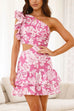 Camilladress One Shoulder Cut Out Floral Print Ruffle Mini Dress