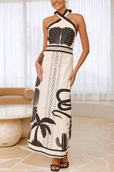 Camilladress Palm Canyon Print Criss Cross Halter Maxi Dress