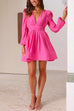 Camilladress Deep V Neck Long Sleeves Elastic Waisted A-line Mini Dress