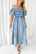 Camilladress Puff Sleeves Smocked Empire Waist Denim Swing Dress