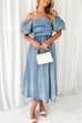 Camilladress Puff Sleeves Smocked Empire Waist Denim Swing Dress