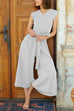 Camilladress Tie Waist Wrapped Top and Wide Leg Cropped Pants Cotton Linen Set