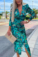 Camilladress Deep V Neck Long Sleeve Ruched Slit Printed Bodycon Dress