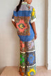 Camilladress Rolled Up Short Sleeves Shirt Wide Leg Pants Graffiti Printed Set