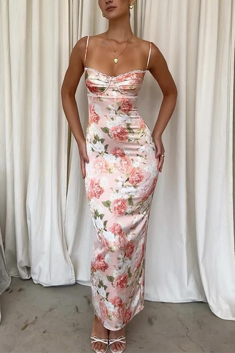 Camilladress Floral Print Back Slit Bustier Maxi Sling Dress