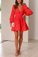 Camilladress Deep V Neck Long Sleeves Elastic Waisted A-line Mini Dress