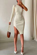 Camilladress One Shoulder Slit Knee Length Ribbed Knit Bodycon Dress