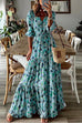 Camilladress V Neck Drawstring Waist Ruffle Tiered Printed Maxi Holiday Dress