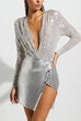 Camilladress Wrap Deep V Neck Long Sleeves Sequin Bodysuit