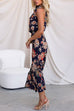 One Shoulder Cut Out Navy Based Floral Print Maxi Dress