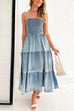 Camilladress Strapless Tube Side Slit Ruffle Tiered Denim Dress