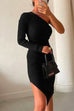 Camilladress One Shoulder Slit Knee Length Ribbed Knit Bodycon Dress