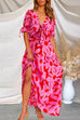 Camilladress Floral Printed V Neck Tie Knot Front Tiered Swing Maxi Dress