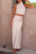 Camilladress Turtleneck Sleeveless Crop Top High Waist Maxi Skirt Satin Set