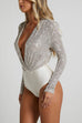 Camilladress Wrap Deep V Neck Long Sleeves Sequin Bodysuit