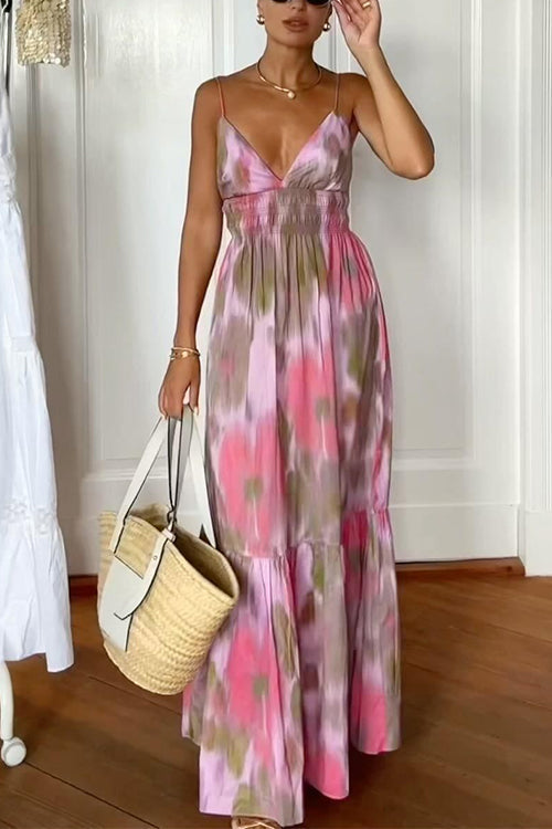 Camilladress V Neck Open Back High Waist Tie Dye Maxi Vacation Dress