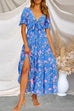 Camilladress Floral Printed V Neck Tie Knot Front Tiered Swing Maxi Dress