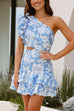 Camilladress One Shoulder Cut Out Floral Print Ruffle Mini Dress