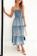 Camilladress Strapless Tube Side Slit Ruffle Tiered Denim Dress