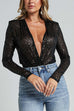 Camilladress Wrap Deep V Neck Long Sleeves Sequin Bodysuit