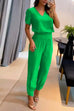 Camilladress V Neck Short Sleeve Top High Waist Tapered Pants Set