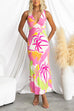 V Neck Sleeveless Tropic Print Maxi Vacation Dress