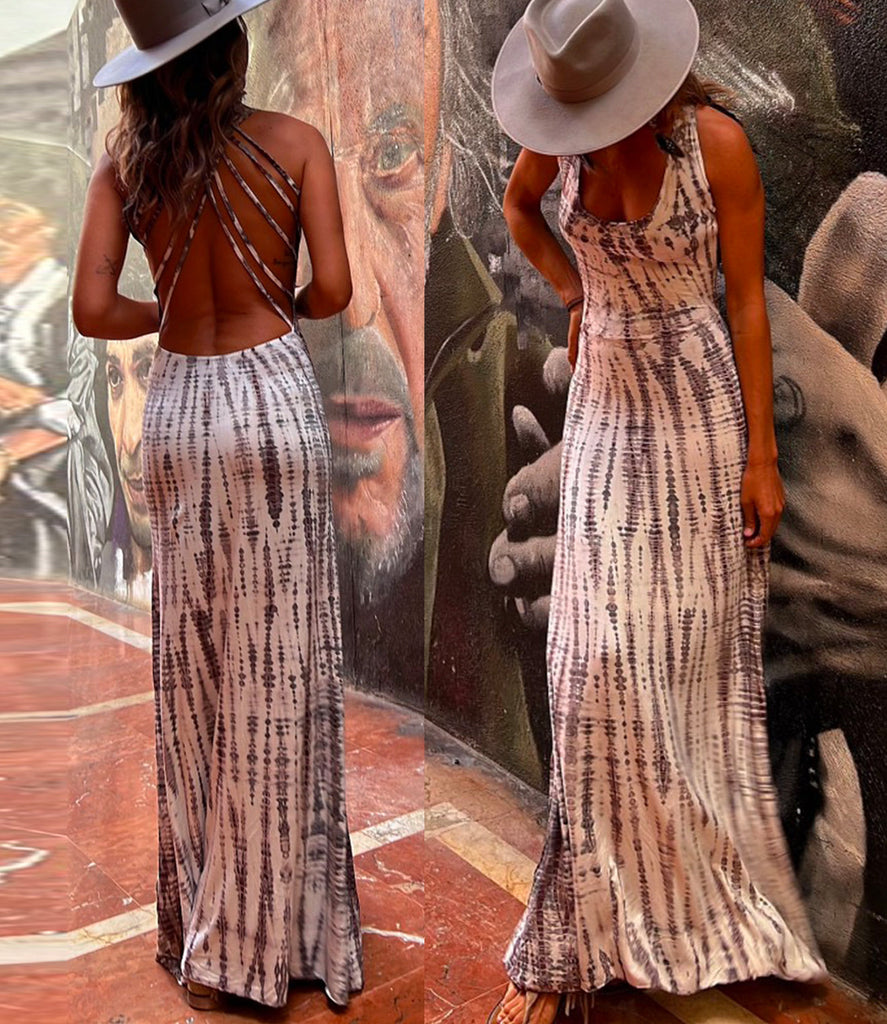 Camilladress Criss Cross Open Back Tie Dye Maxi Dress(6 Colors Available)