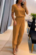 Camilladress V Neck Short Sleeve Top High Waist Tapered Pants Set